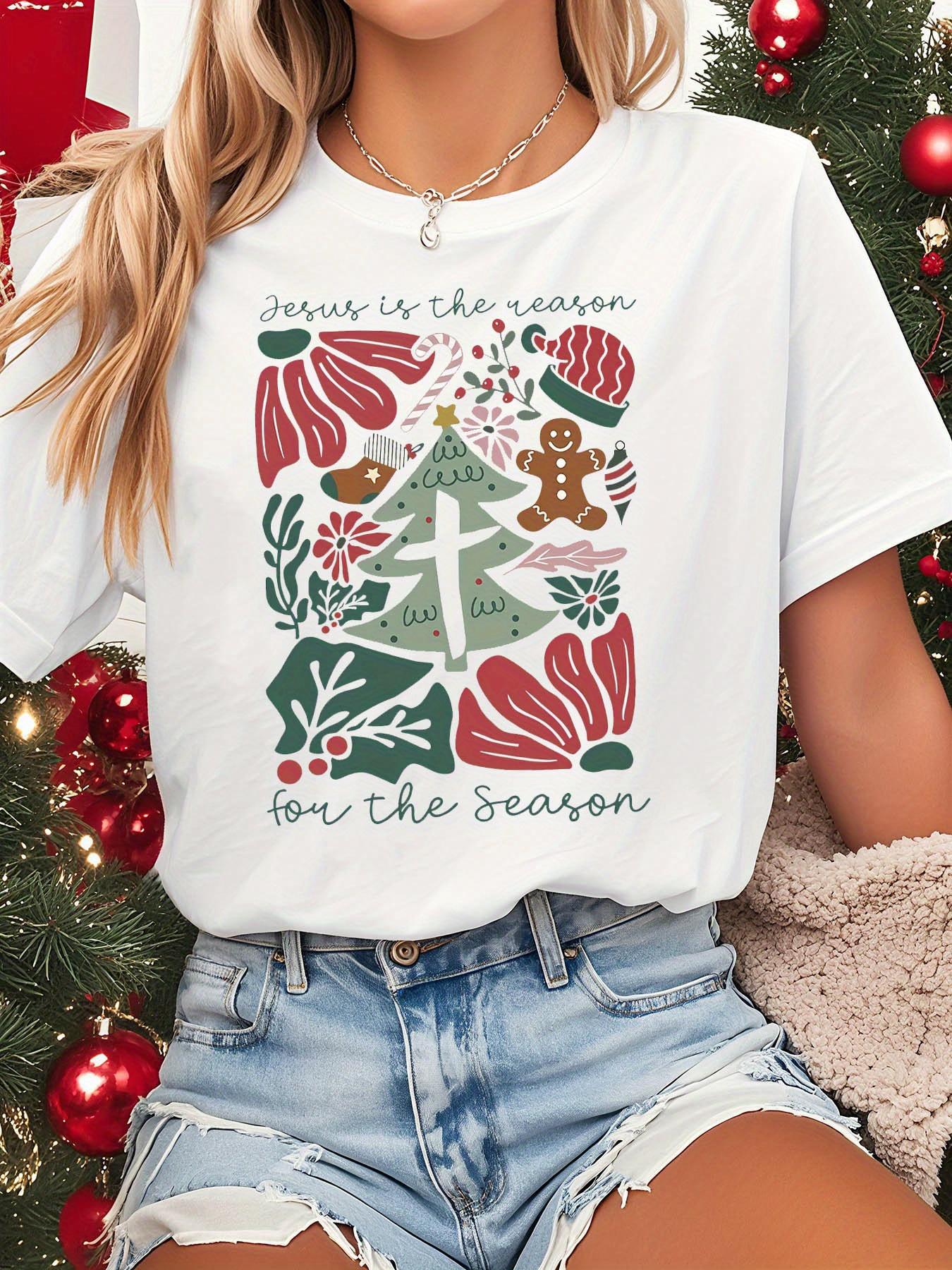 

WomenS Casual Christmas Graphic Tee Jesus Is The Reason for The Season Round Neck TShirt Casual Summer Summer Clothing S
