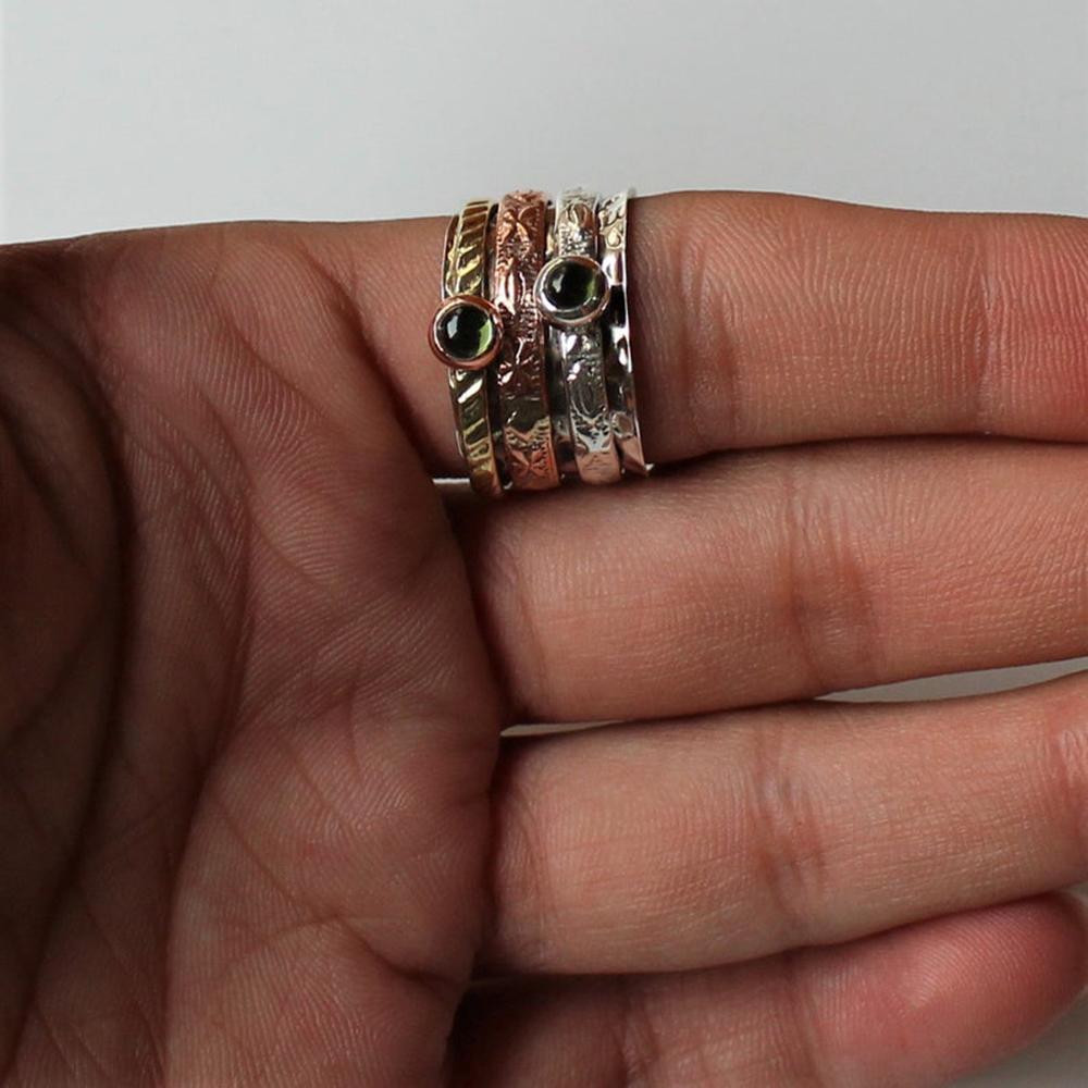Peridot Ring, Spinner Ring, Messing Silber Drehring, August Geburtsstein, Silber Daumenring Damen, Meditationsring, Neujahrsgeschenk, Geschenk Für Sie