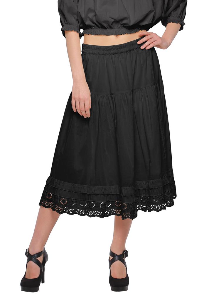 Moomaya Solid Skirts For Women Knee Length Cotton Flared Girls Skirt