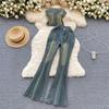 American Retro Denim Tube Top Bootcut Pants Beaded
