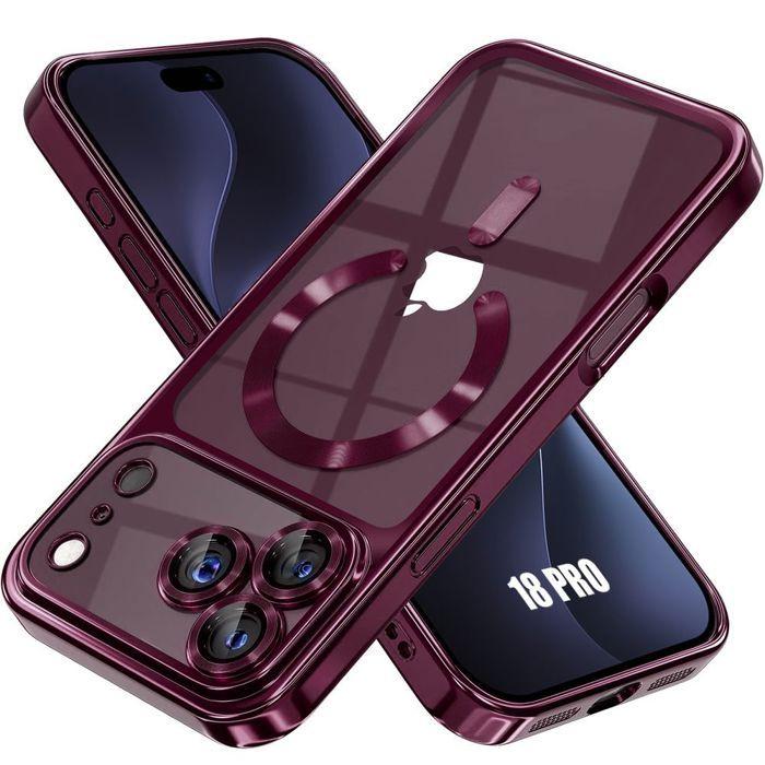 Coque pour iPhone 18 Pro, Antichoc Protection avec Cercle Magnétique - Bordeaux