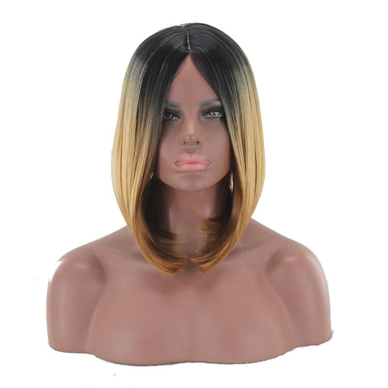 Lady Fashion Straight Wig Short Blonde Wigs Black Roots Synthetic Ombre Bob Hair Daily Cosplay Party Wig for Women Heat Resistant Wig