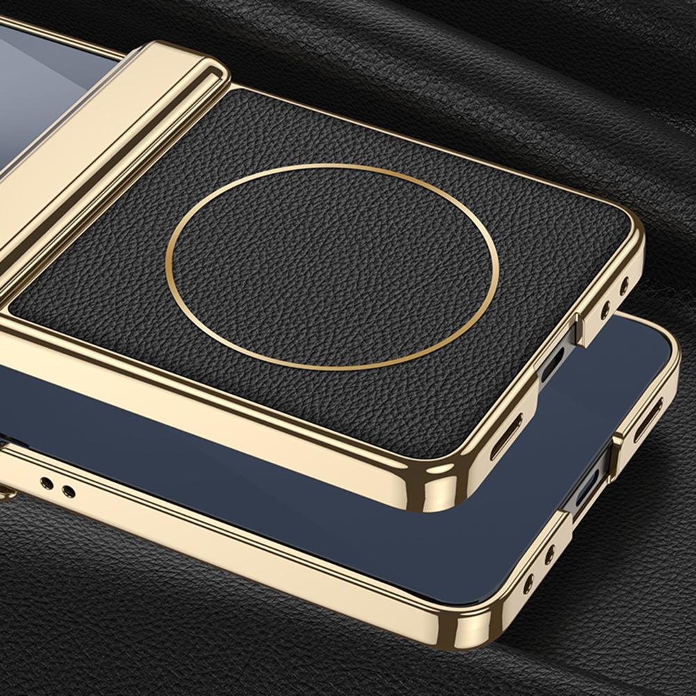 GKK For Samsung Galaxy Z Flip7 5G Magnetic Case Hinge Protection PU PC Tempered Glass Phone Cover