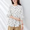 Polka Dot Round Neck Top Womens Long-sleeved Summer Comfortable Fit Everyday Tops Wood Ears Pure Cotton Top