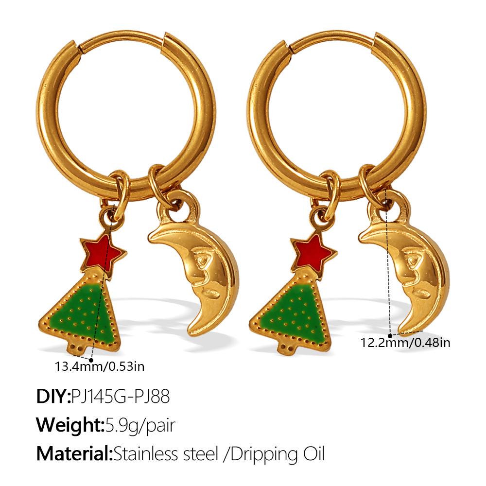 Stainless Steel Cartoon Christmas Tree & Elk Ear Cuff Earrings