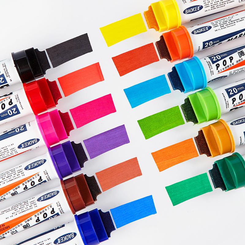 12-Color POP Marker Set Waterproof 20mm Tip Refillable Hand-Painted Poster Marker