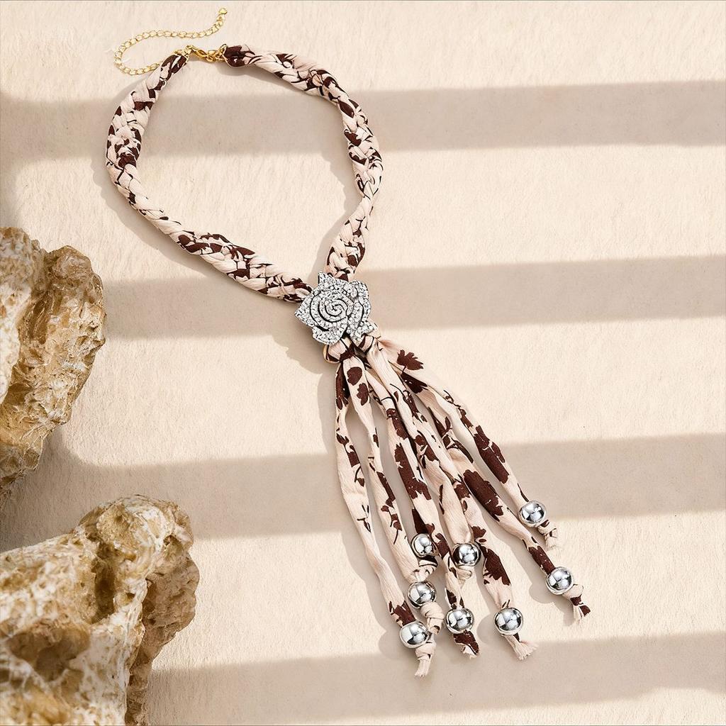 Autumn and Winter Diamond-set Fabric Printing Pendant Sweater Chain Fashion Temperament Necklace