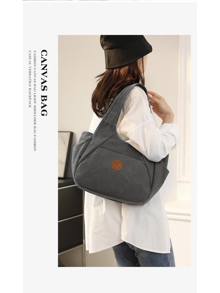 2025 Women's One-Shoulder Bag: Trendy, Versatile Canvas Handbag with Large Capacity, Simple Korean Style, Solid Color.