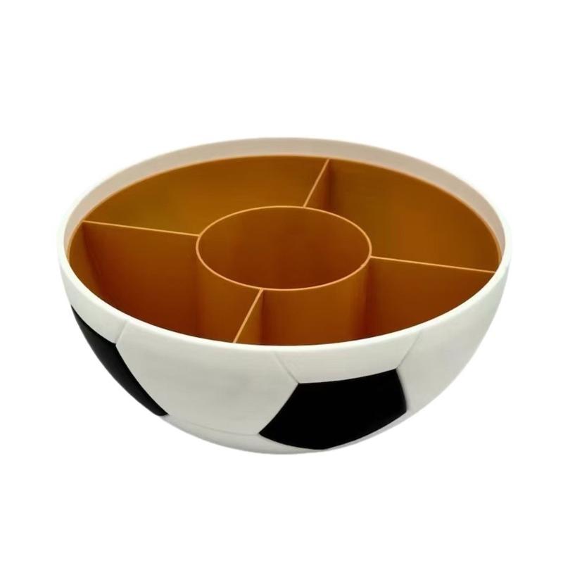 Snack Tray with Center Cup Slot, Soccer Style Serving Bowl for Sports Table Use, Ball Pattern Dish for Chips