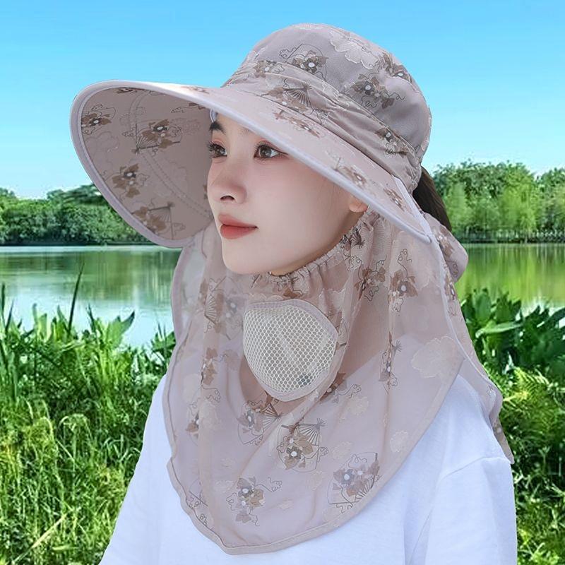 Sun Hat Woman Summer Women'S Uv Protection Cap Outdoor Travel Cycling Face Mask Hat Shawl Hats Windproof Removable Tea Picking