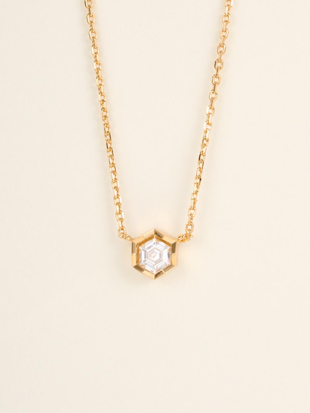 

Одиночний кулон з діамантом, інкрустований діамантом шестикутної огранки. Високоякісне кольорове розділення та гальванічне покриття 40+5cm рожевий колір золота