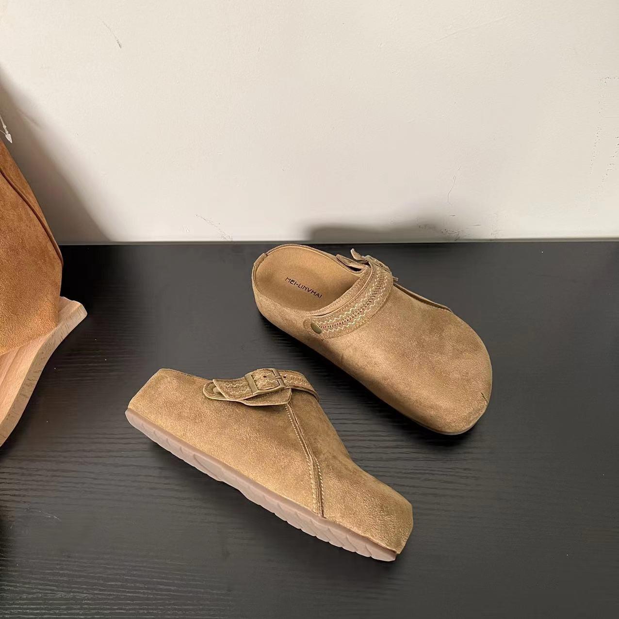 

Lightweight outer wear versatile one-pedal Boken slippers women s 2025 autumn new heightened thick-soled bag head Boken half slippers 35 верблюд