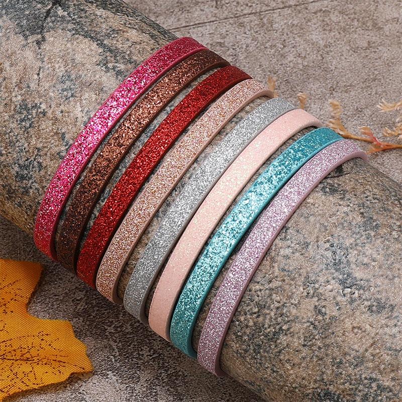 Colorful Sparkly Pu Leather Handmade Pullable Women's Bracelet Simple And Artistic European And American Style