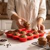 12-Cavity Round Silicone for Baking - Nonstick Flexible Muffin Pan