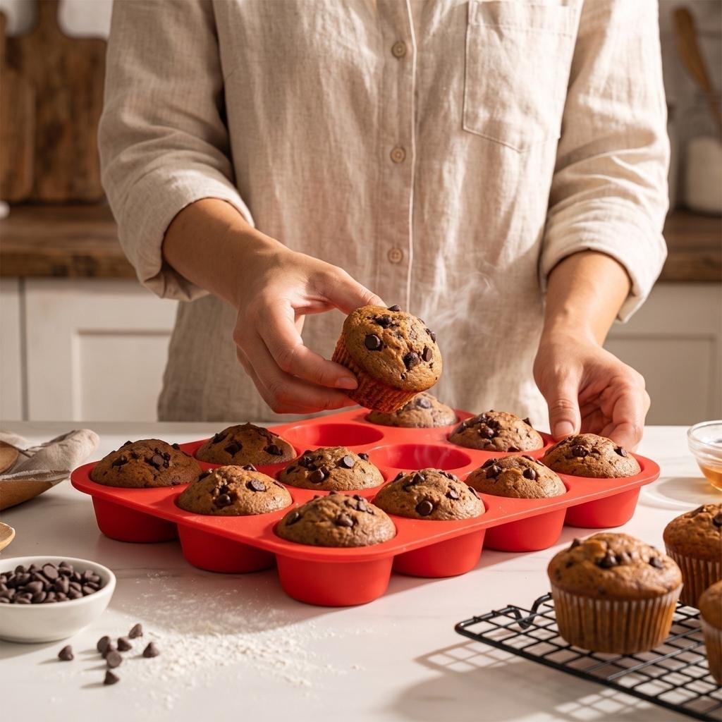 12-Cavity Round Silicone for Baking - Nonstick Flexible Muffin Pan