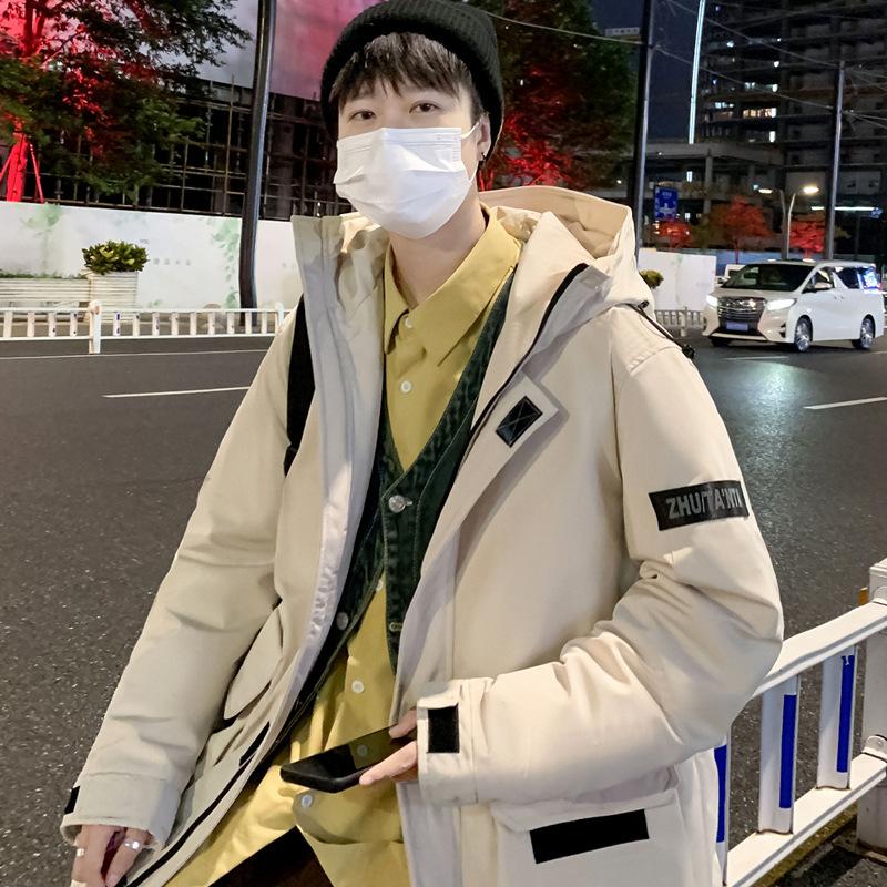 Men's hooded down jacket thickened in winter warmth windproof and coldproof Hong Kong style jacket men's winter overalls