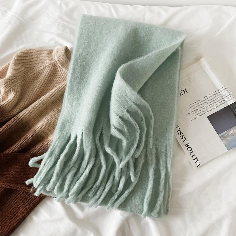 Crain blauer Schal Damen Winter vielseitig verdickt einfarbig Schal Mohair Premium warmer Schal