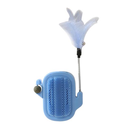 3-in-1 Cat Self Groomer Brush Wall Corner Massage Comb with Catnip Ball Feather Toys Cactus Shape Cat Face Scratcher for Indoor Cats