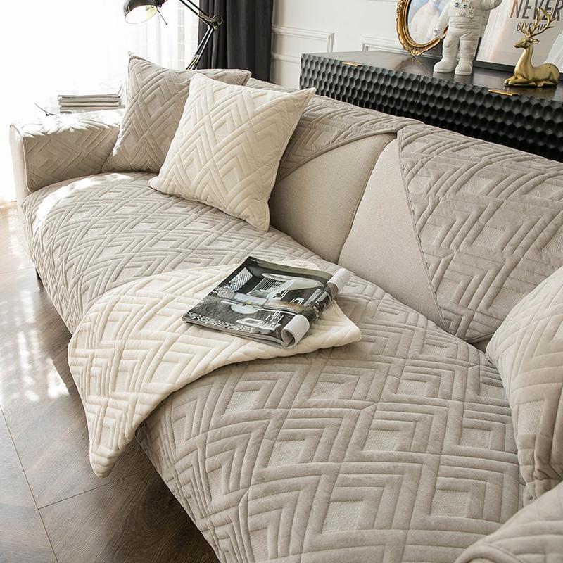Simple Plush Sofa Cushion Winter Solid Gray Thickened Anti-slip Cushion Modern Sofa Cover Cover