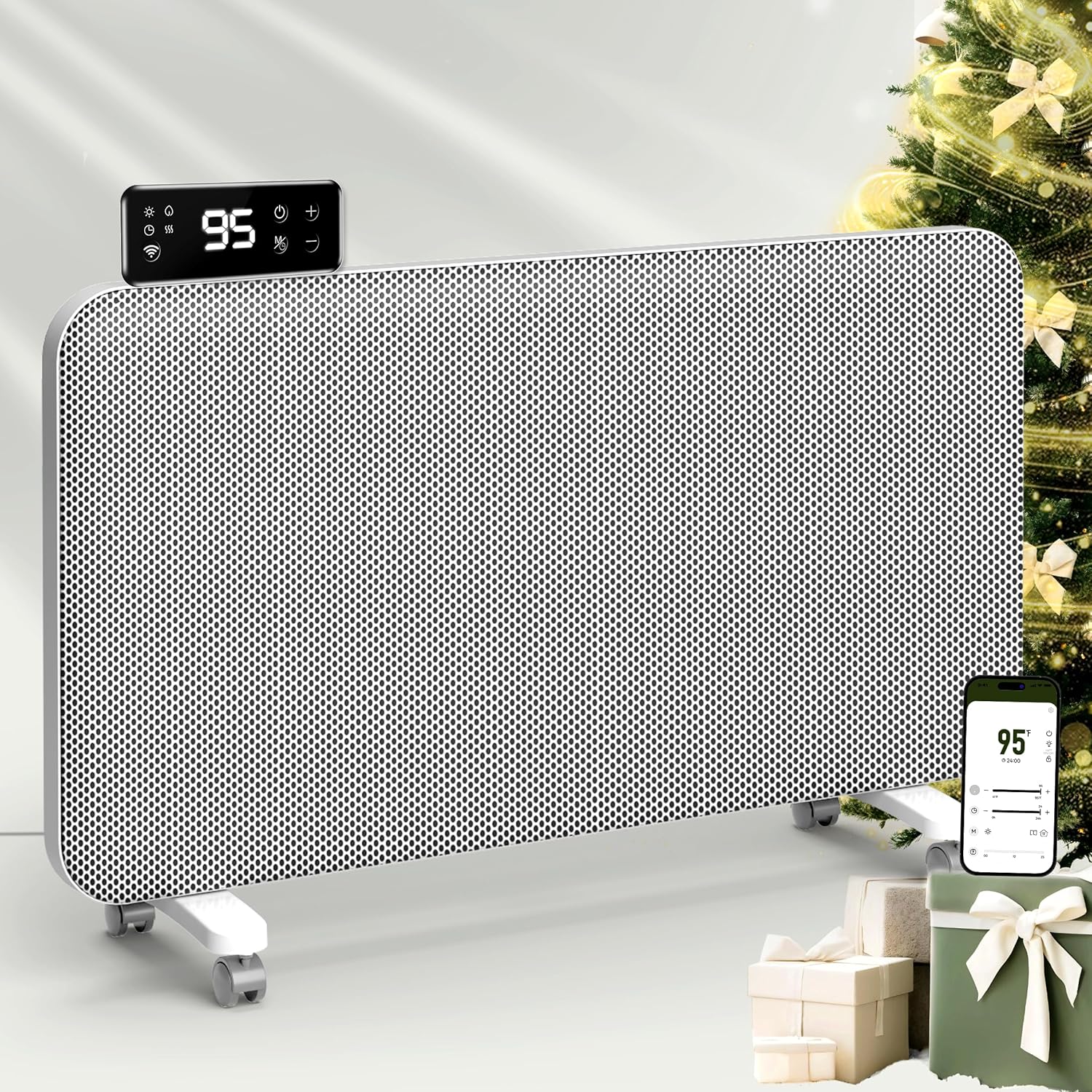 

Конвекторный обогреватель 1500 Вт, управление через приложение Wi-Fi, 24-часовой таймер, защита от опрокидывания и перегрева, термостат, для больших помещений, офиса, спальни