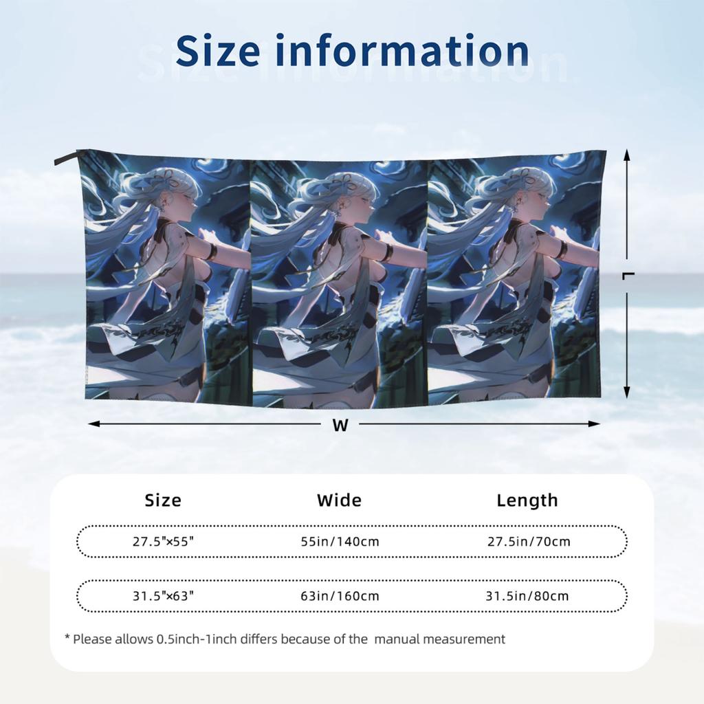 Jinhsi Wuthering Waves Beach Towel Soft Microfiber Quick Dry Absorbent Quick Towels For Bath