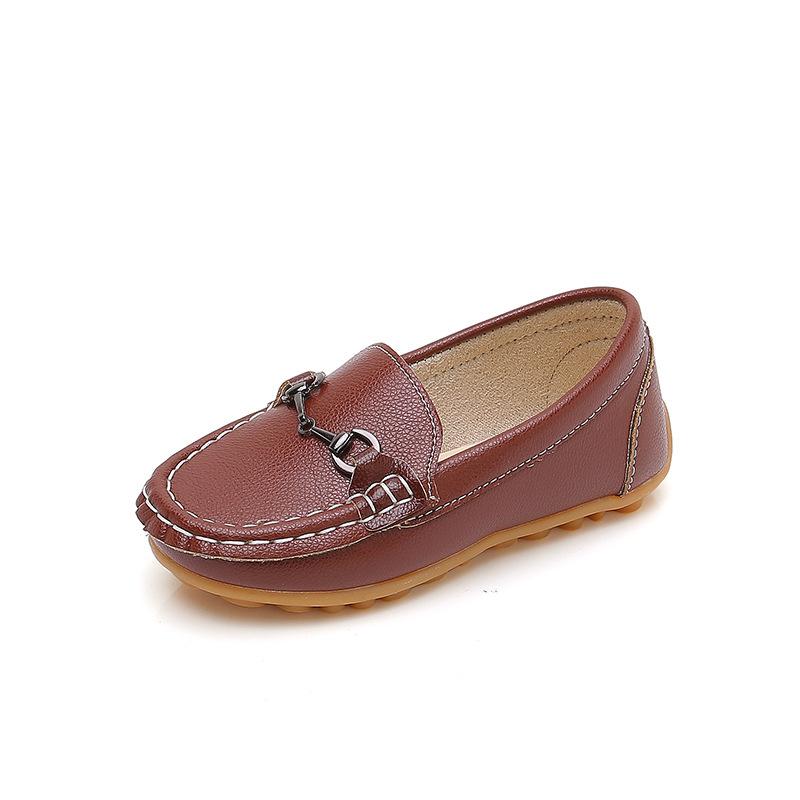 Children'S Boys Casual Leather Shoes Kids Metal Chain Buckle Loafers Peas Shoes Toddler Slipon Soft Boat Moccasin Of Baby Y
