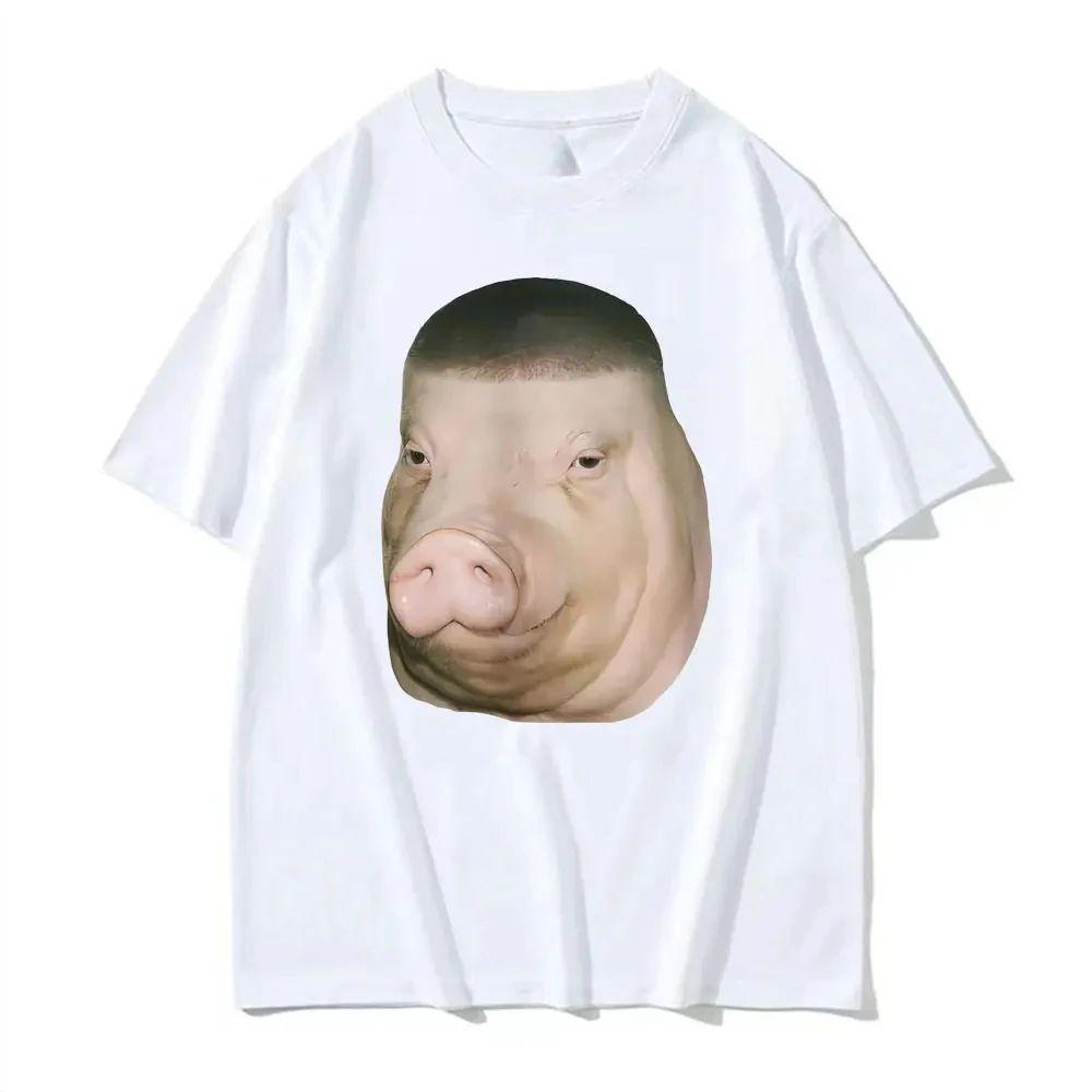 Y2k Vintage Humorous Tshirt Swig Pig Gradient Buzz Cut Funny Hairstyle Emoji Tshirt Ummer Casual Streetwear Graphic T Shirts