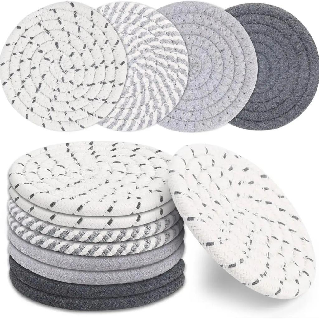 8 Stück Getränkeuntersetzer mit Halter 4 Farben Saugfähige Untersetzer für Getränke Minimalistisches Baumwoll-Webuntersetzer-Set für Heimdekoration