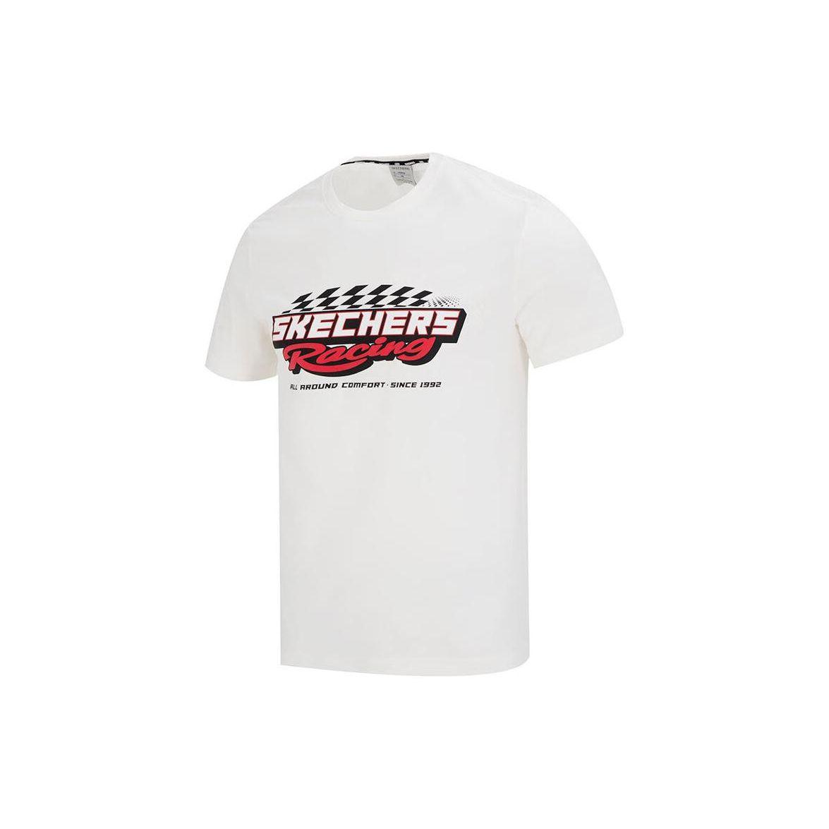 Skechers Letter Print Running Fitness Training Breathable Loose Casual Short Sleeve T-Shirt Men Tops Cotton-Candy-White L323M008-0074 L