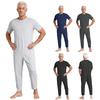 Mens Adaptive Clothing Solid Color Round Neck Short Sleeve Back Zip Up Design Jumpsuit Special Needs Wear
