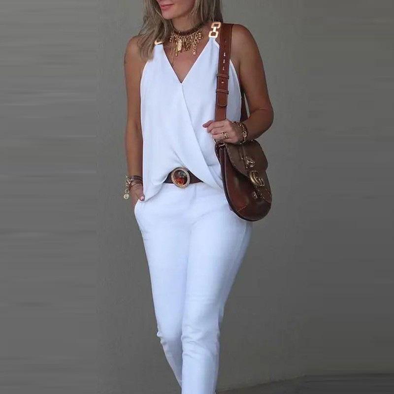 YYFS Dámská móda Léto Jaro Neformální Trička a topy bez rukávů s výstřihem do V