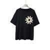 Summer Flower Embroidery Loose Women Blouse Round Neck Short Sleeved T-shirt Fashion Elegant Casual Tops Sweet Simple Office Black Shirts