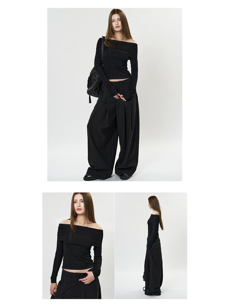 Louvre Spring Korean Style One-Shoulder Slim Fit Casual Top for Women