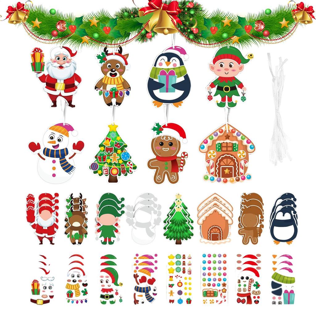 72pcs DIY Christmas Tree Decoration Set Homemade 2D Christmas-theme Ornament Craft With Stickers For Kids Adults Tree Holiday