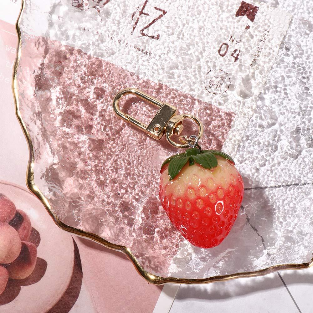 Interior Accessories Simulation Fruit Strawberry Keychain Bell KeyRing Jewelry Gift Keyrings
