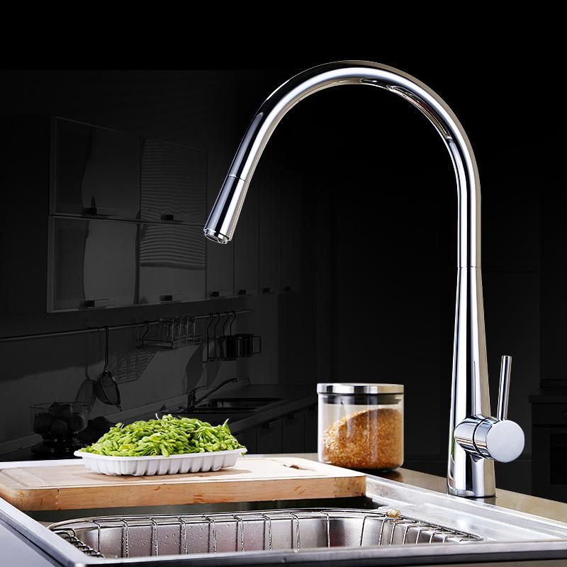 Brushed Gold Pull Out Kitchen Faucets Brass Lead Free Sink Faucets Sink Tap Rotating Spout Mixers Tap Hot Cold Water Crane