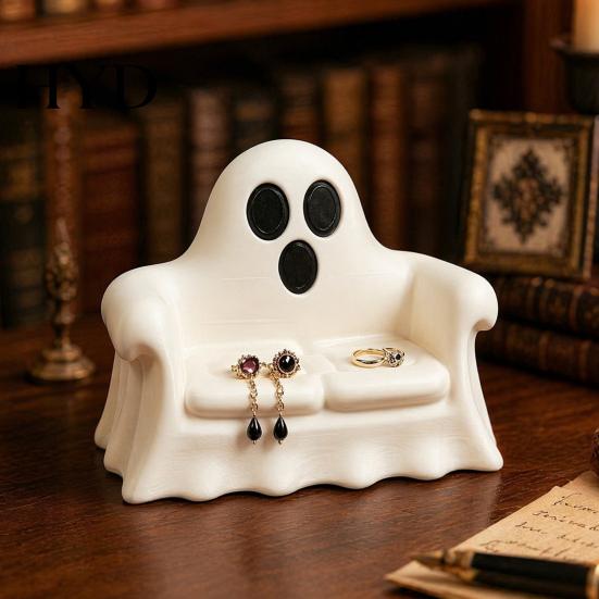Festive Halloween Home Decor Jewelry Tray, 3D Printed Ghost Pumpkin Couch Shaped Trinket Dish, Durable Holiday Serving Tray Gothic Small Decorative