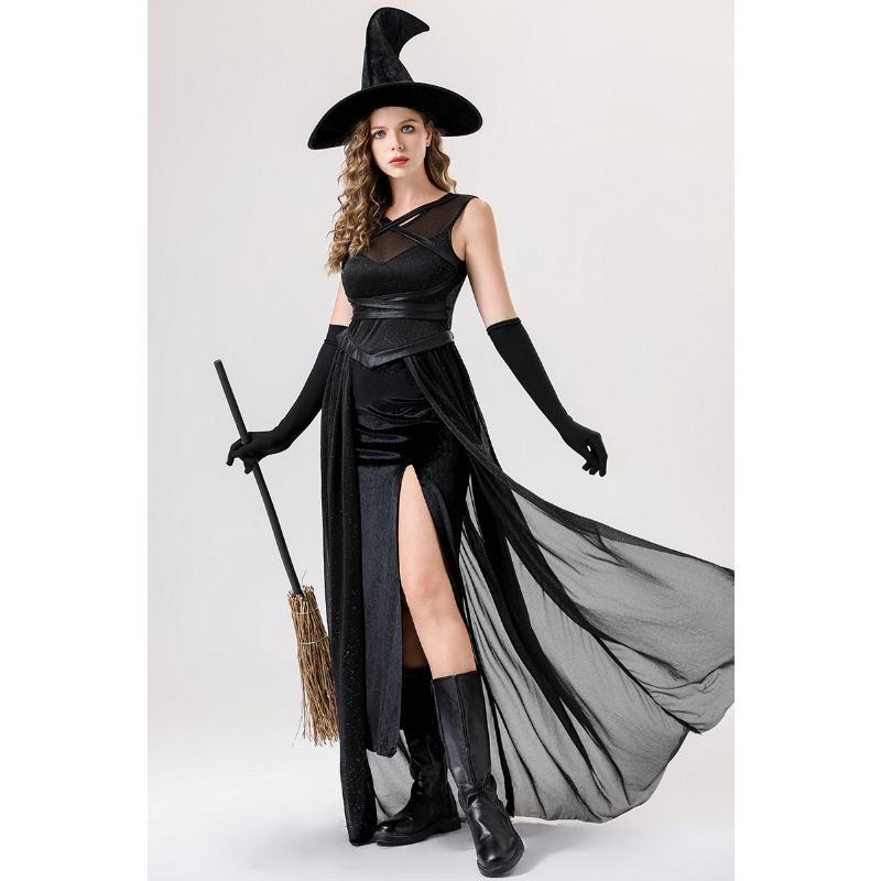 Dark gothic halloween costume witch long dress vampire reaper black purple dress