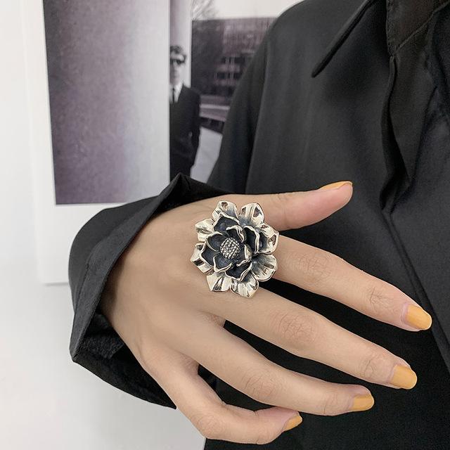 Foxanry Kupferfarbene Verlobungsringe Neue Mode Kreativ Übertreibung Blume Vintage Punk Party Schmuck Geschenke Für Frauen resizable gray