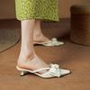 Point Toe Thick Heels Mules Women Pumps Genuine Leather Slippers Fashion Bowknot Shoes Woman 2024 Spring Summer Office Casual