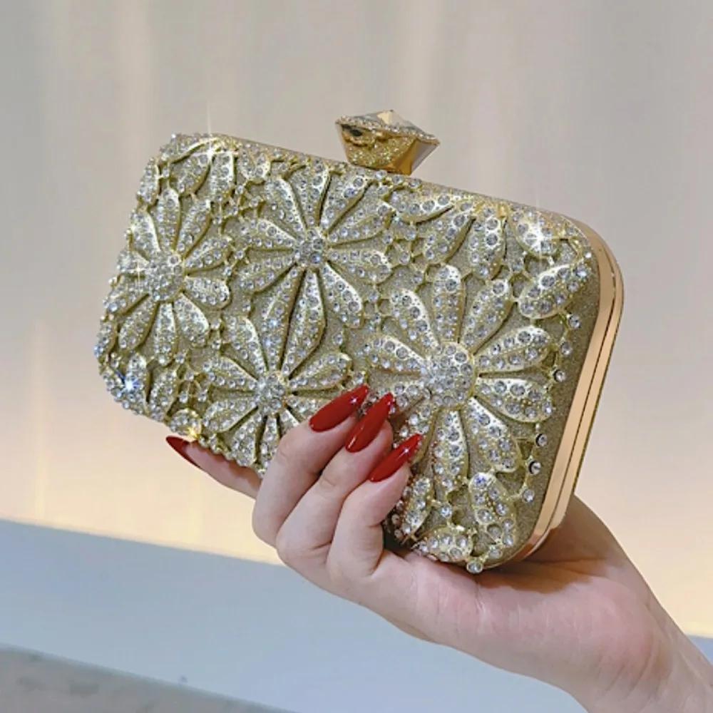 Floral Diamond Evening Bags Luxury Chain Shoulder Crossbody Bags Party Wedding Clutch Ladies Elegant Purse Handbags