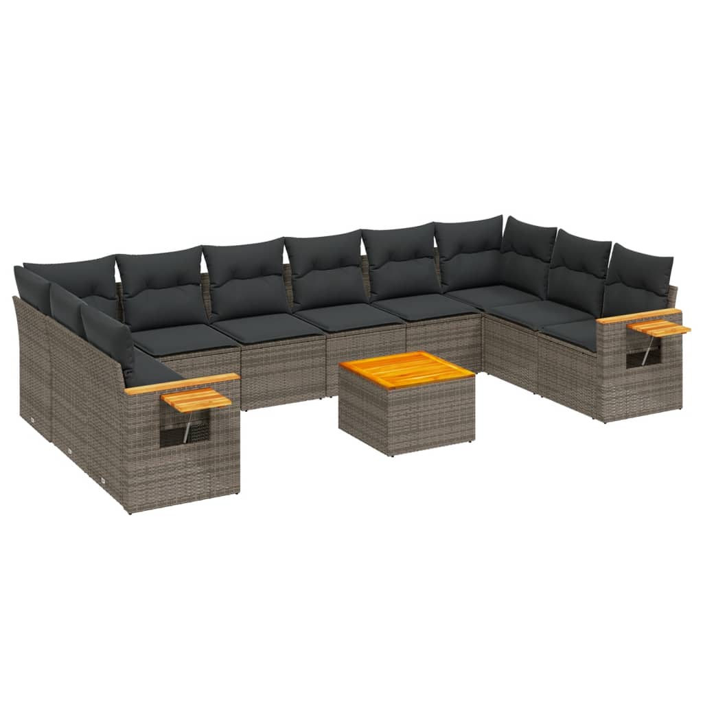 11 piece Garden Sofa Set with Cushions Grey Poly Rattan