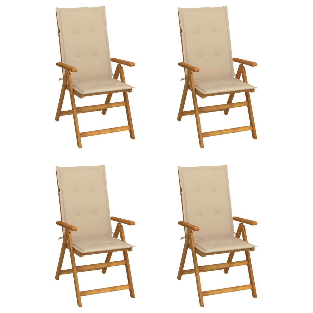 Adjustable High Back Garden Chairs 4 Pcs with Cushions Solid Acacia Wood