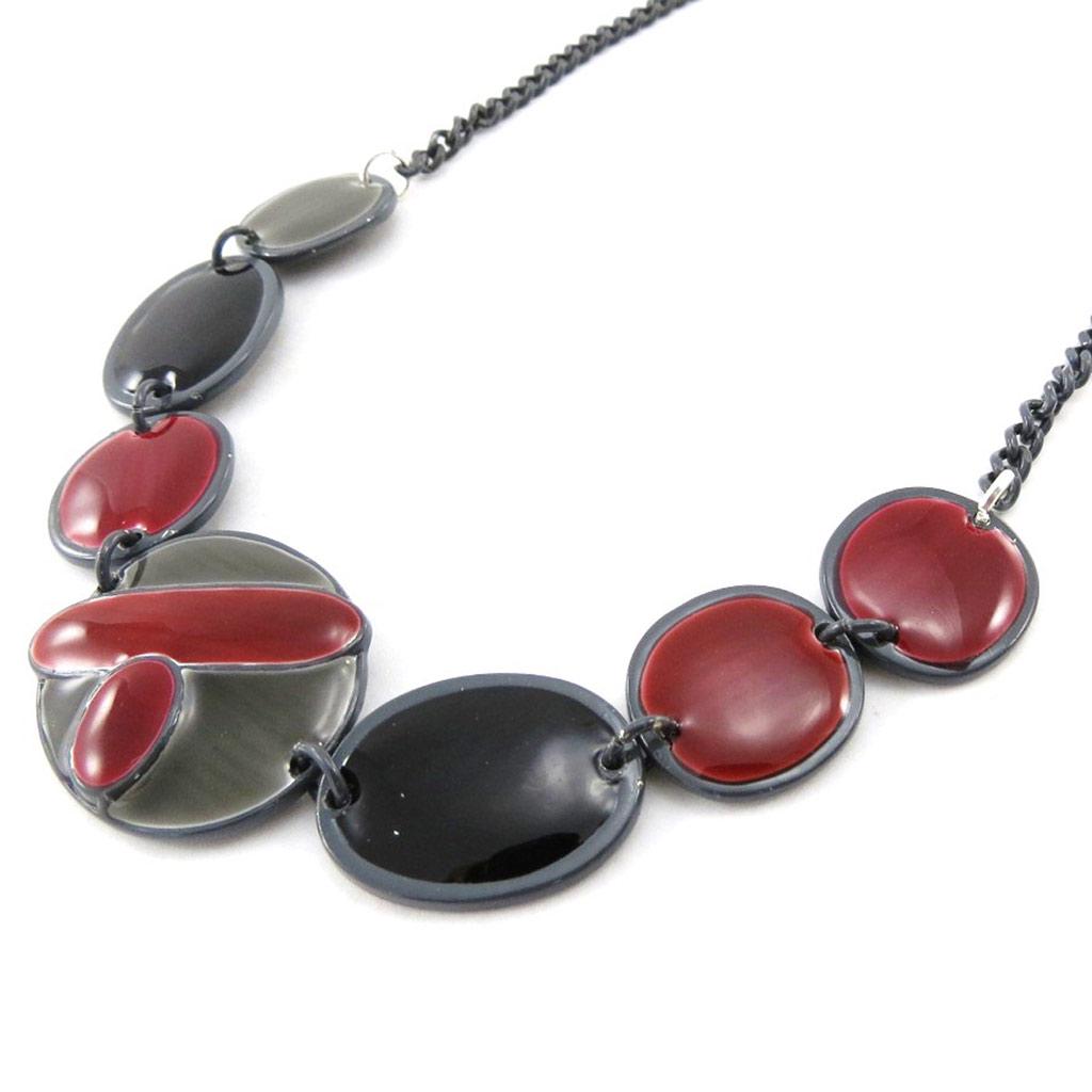 NOA [J1985] - Collier Créateur 'Arlequin' gris rouge