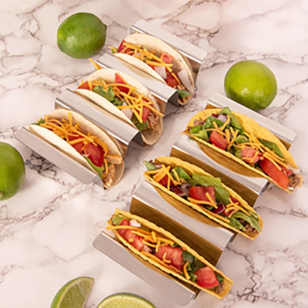 Stainless Steel Taco Holder Stand 3 Grid Tortilla Stand Durable Taco Rack Tray  Household