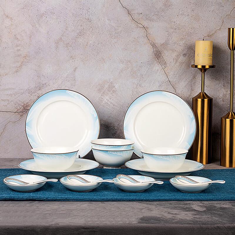 Tang Hui 16-Piece White Jade Danqing Bone China Dinnerware Set