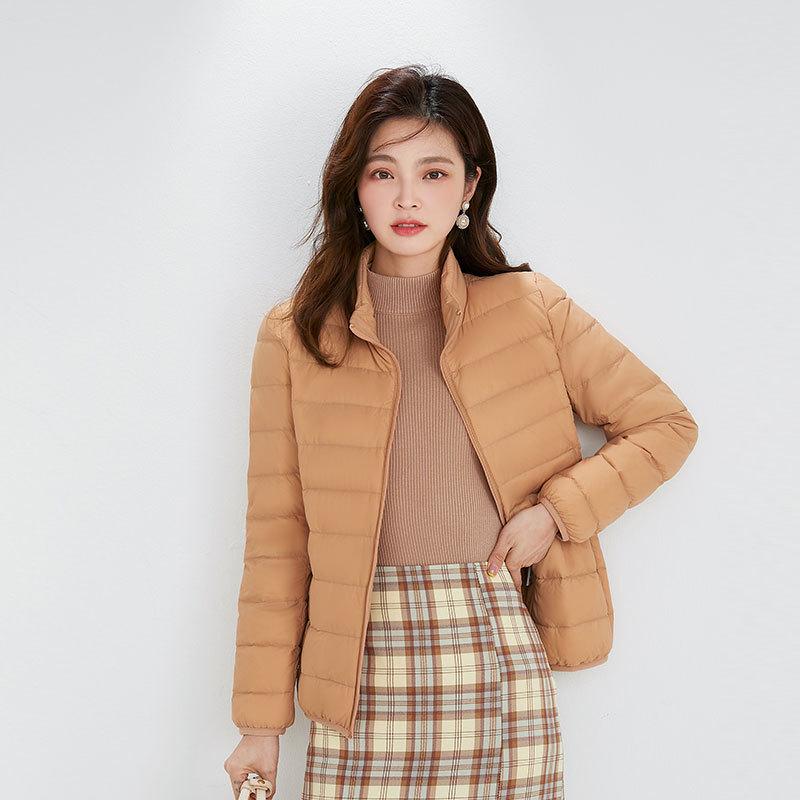 Korean Style Women's Lightweight Down Jacket - 90% White Duck Down, Autumn/Winter 2024, Warm Stand Collar, Long Sleeve Outerwear