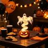Statua zucca fantasma strana lampada da giardino, statuetta in resina di Halloween con luce LED calda, figure luminose da tavolo che turbinano spettralmente sulla base, decorazione per portico