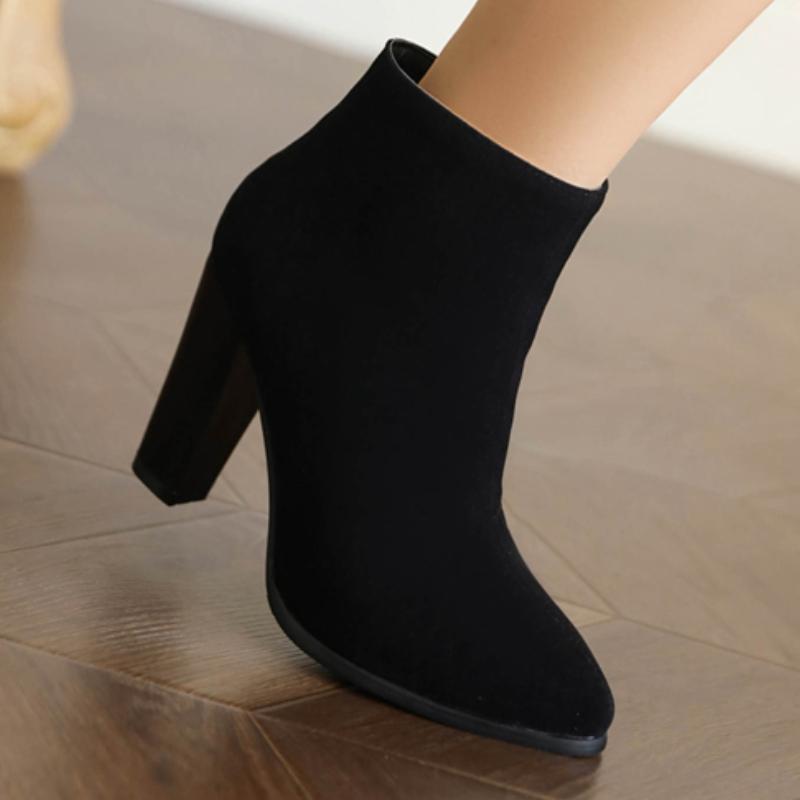 Women's Ankle Boots Autumn Winter High Heels Short Boot For Women Red Black Flock Party Shoes Female Large Size 45 47 Fashion