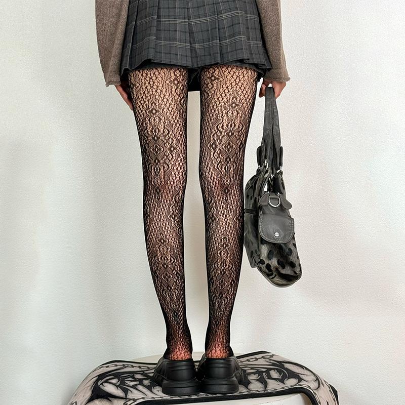 Y2K Gothic Hollow Out Pantyhose Women Summer Lolita Bow Knot Sexy Fishnet Stockings Spicy Girl Sexy Thin Ins Tide Lace Tights